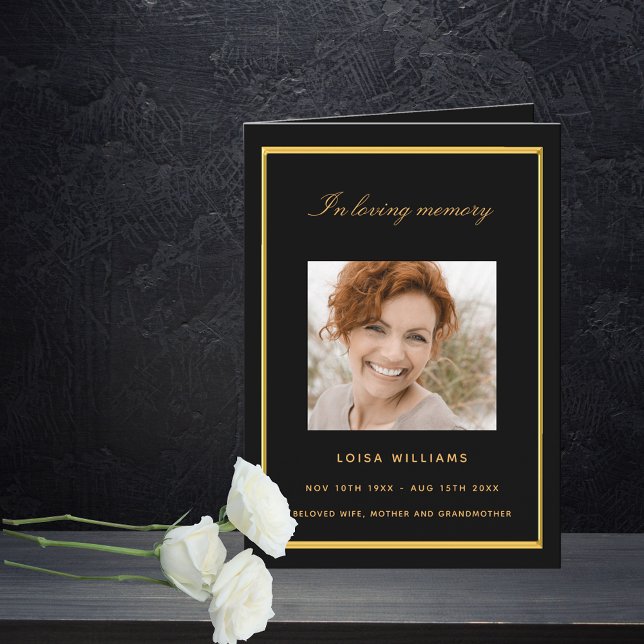 Black gold photo funeral program (Creator Uploaded)