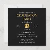 Black | Gold Photo Graduation Announcement | Party (Back)
