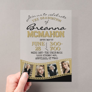 Black & Gold Photo Graduation Filmstrip Frosted Acrylic Invitations