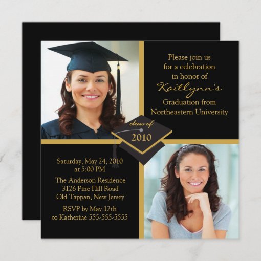 Black & Gold Photo Graduation Invitation | Zazzle