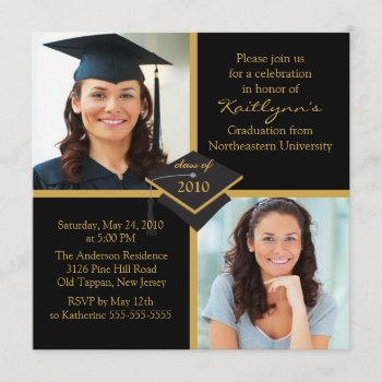 Black & Gold Photo Graduation Invitation by celebrateitinvites at Zazzle