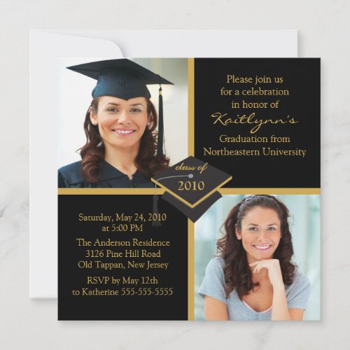 Black  Gold Photo Graduation Invitation