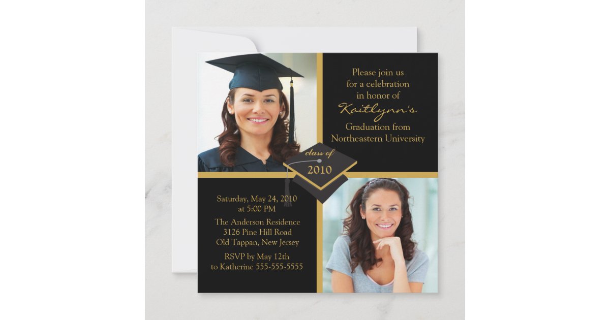 Black & Gold Photo Graduation Invitation 