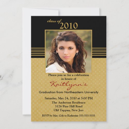 Black  Gold Photo Graduation Invitation