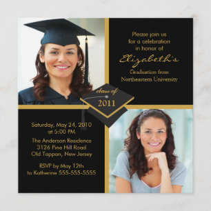 Black & Gold Photo Graduation Invitation