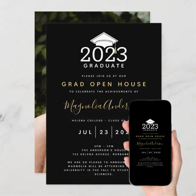 Black Gold Photo Graduation Open House Invitation Zazzle