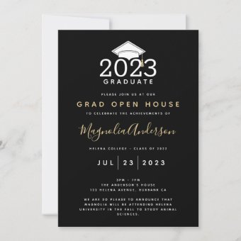 Black Gold Photo Graduation Open House Invitation | Zazzle