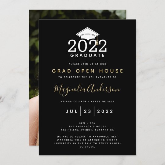 Black Gold Photo Graduation Open House Invitation | Zazzle.com