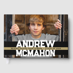 Black & Gold Photo Graduation Personalized Guest Book