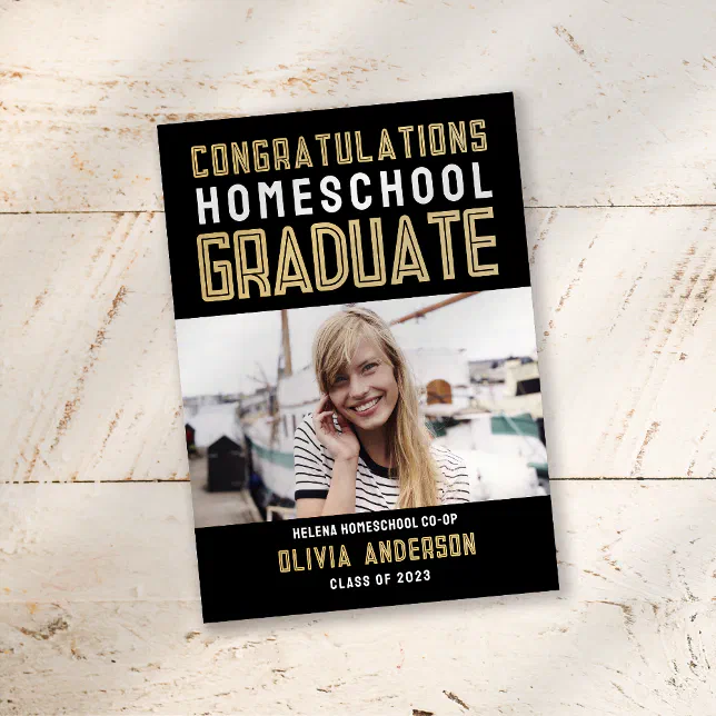 Black Gold Photo Homeschool Graduation Announcement Zazzle