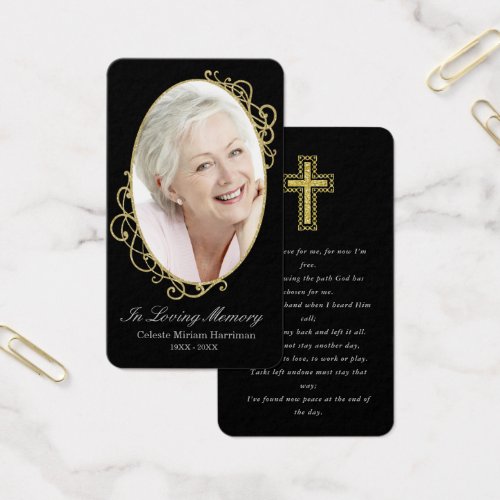 Black Gold Photo Memorial Funeral Prayer Card