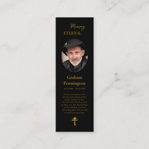 Black Gold Photo Memorial Orthodox Prayer Bookmark Mini Business Card
