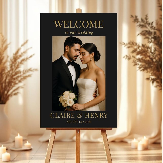 Black & Gold Photo Modern Wedding Welcome  Foam Board (Creator Uploaded)