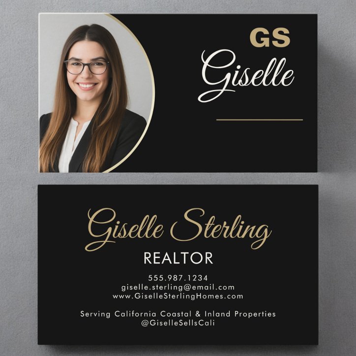 Black Gold Photo Monogram Luxury Realtor Business Card