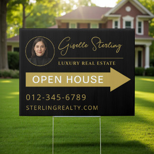 Black Gold Photo Open House Real Estate Sign