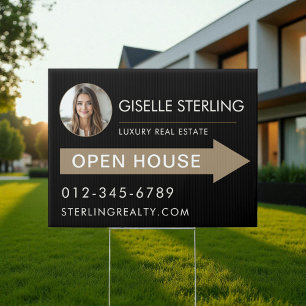 Black Gold Photo Open House Real Estate Sign