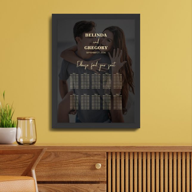 Black Gold Photo Overlay Wedding Seating Chart (Living Room)