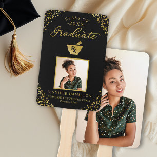 Black Gold Photo Pharmacy School Graduation Hand Fan