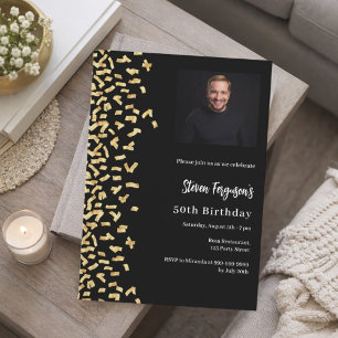 Black gold photo premium birthday invitation