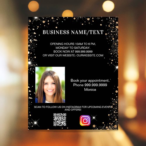 Black gold photo qr code instagram business flyer