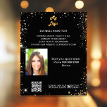 Black gold photo qr code promotion business logo flyer<br><div class="desc">Personalize and add your business logo,  name,  address,  your text,  photo,  your own QR code to your website. Black background,  white text. Decorated with faux gold glitter sparkles.</div>