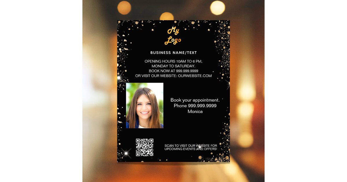 Groupme Qr Code Promotion Black gold photo qr code promotion business logo flyer | Zazzle