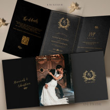 Black Gold Photo QR Code RSVP Details Wedding