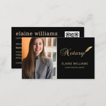 Black Gold Photo Qr Notary Loan Signing Agent   Business Card by MG_BusinessCards at Zazzle