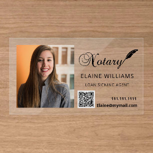 Black Gold Photo QR Notary Loan Signing Agent Clear Business Cards