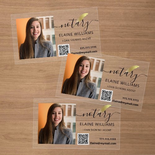 Black Gold Photo QR Notary Loan Signing Agent   Clear Business Cards