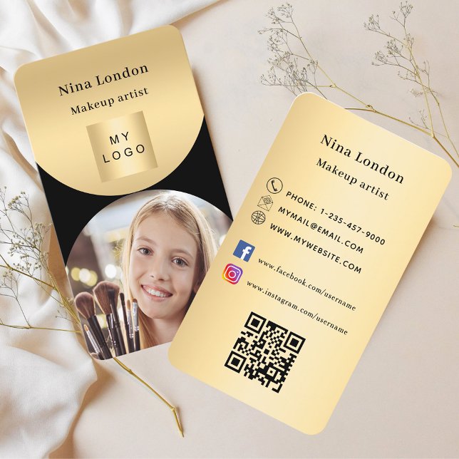 Black gold photo Qr social media logo Business Card (Creator Uploaded)