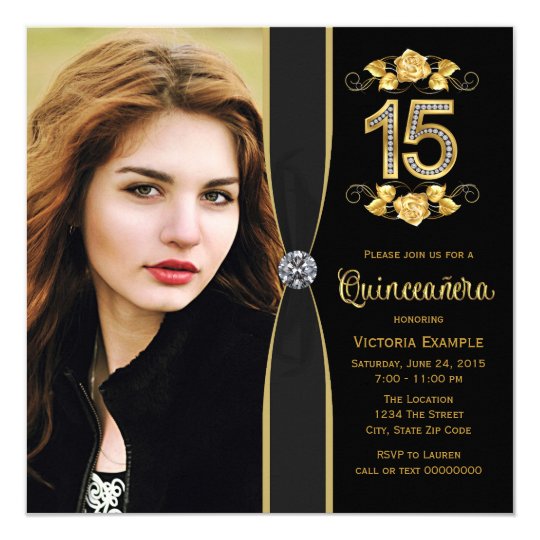 Black Gold Photo Quinceanera Invitation | Zazzle.com