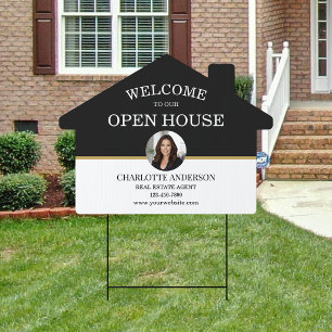Black Gold Photo Real Estate Agent Business Sign
