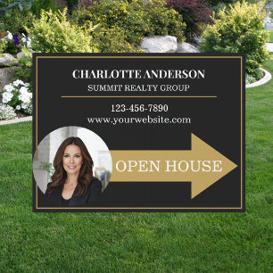 Black Gold Photo Real Estate Agent Open House Sign