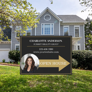 Black Gold Photo Real Estate Agent Open House Sign