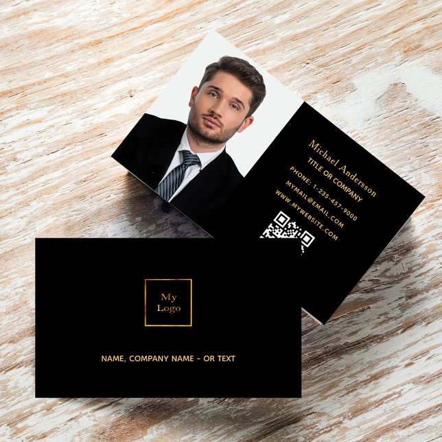 Black gold photo simple elegant QR code Business Card (Creator Uploaded)