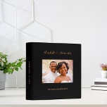 Black gold photo simple wedding album 3 ring binder<br><div class="desc">A stylish,  classic black background .  Personalize and add a photo,  your names and wedding date. Golden text.
Spine: add your text.</div>