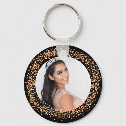 Black gold photo sparkles keychain