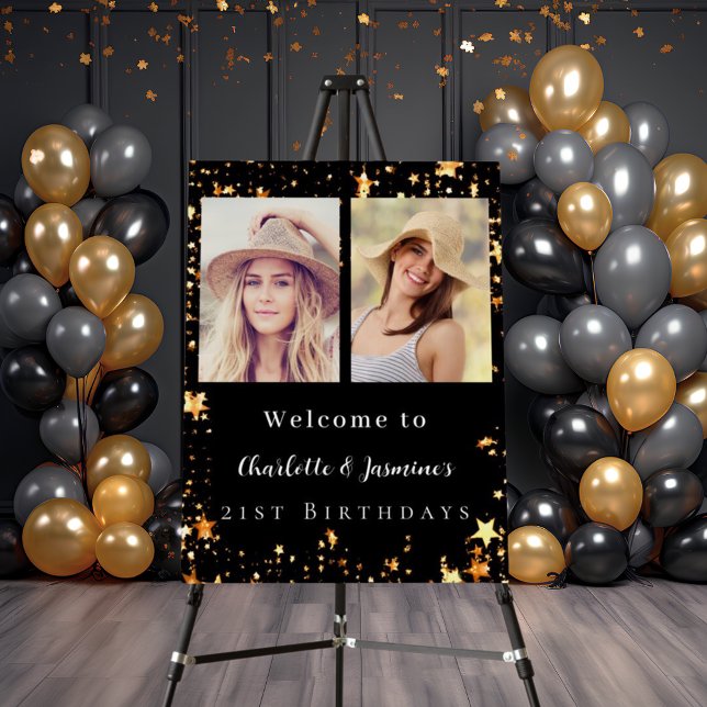 Black gold photo stars 2 persons birthday welcome foam board (Creator Uploaded)