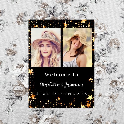 Black gold photo stars 2 persons birthday welcome poster