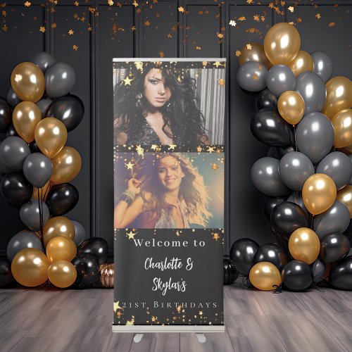 Black gold photo stars 2 persons birthday welcome retractable banner