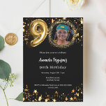 Black gold photo stars 90th birthday invitation<br><div class="desc">A modern,  stylish photo invitation for a 90th birthday party.  A classic black background,  decorated with golden stars. Personalize and add your party details.</div>
