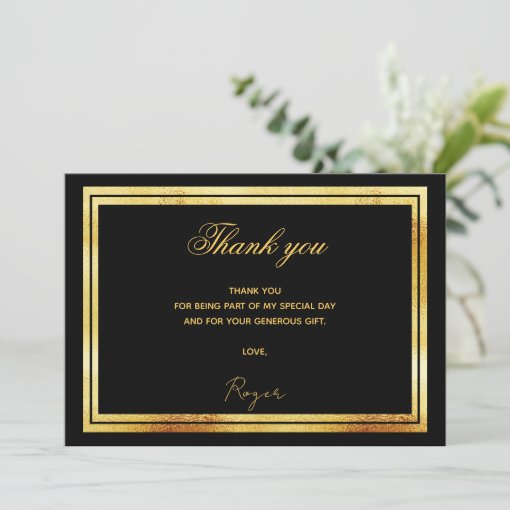 Black gold photo thank you card | Zazzle