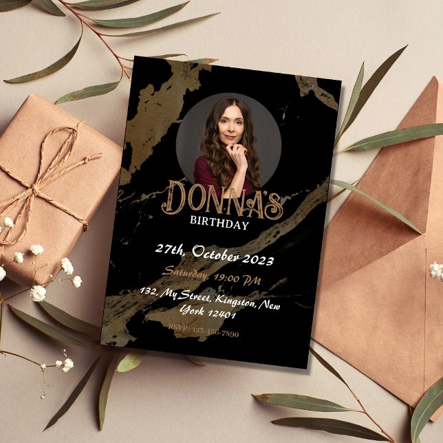 Black Gold Photographic Birthday Party Invitation (Creator Uploaded)