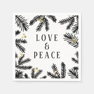 Black & Gold Pine and Berries Holiday Napkins