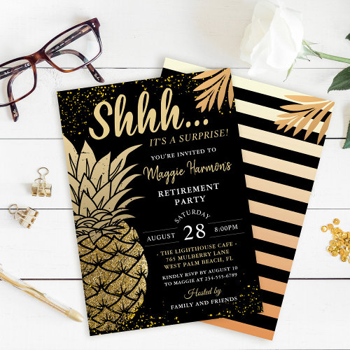 Black Gold Pineapple Surprise Retirement Party