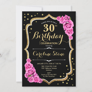 Black Gold Pink 30th Birthday Invitation