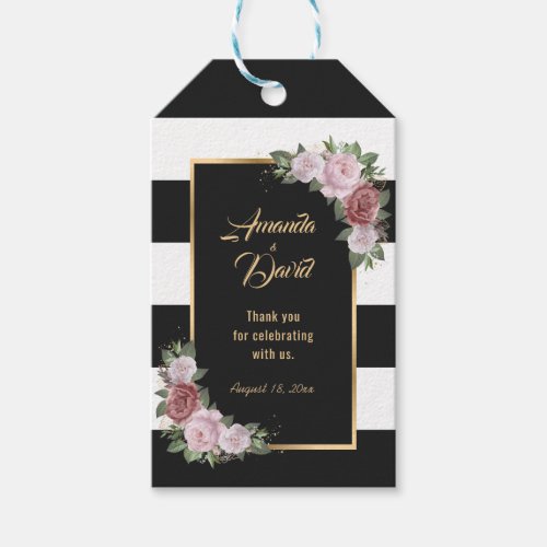 Black Gold Pink Floral Wedding Thank You Favor Gift Tags