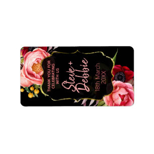 Black Gold Pink Flowers Wedding Lip Balm Labels