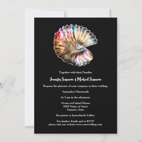 Black gold pink nautilus seashell beach ocean invitation